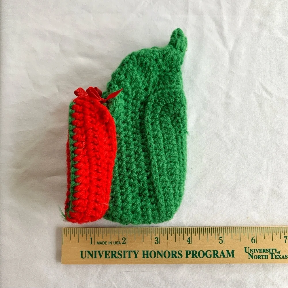 Baby knitted elf booties green and red